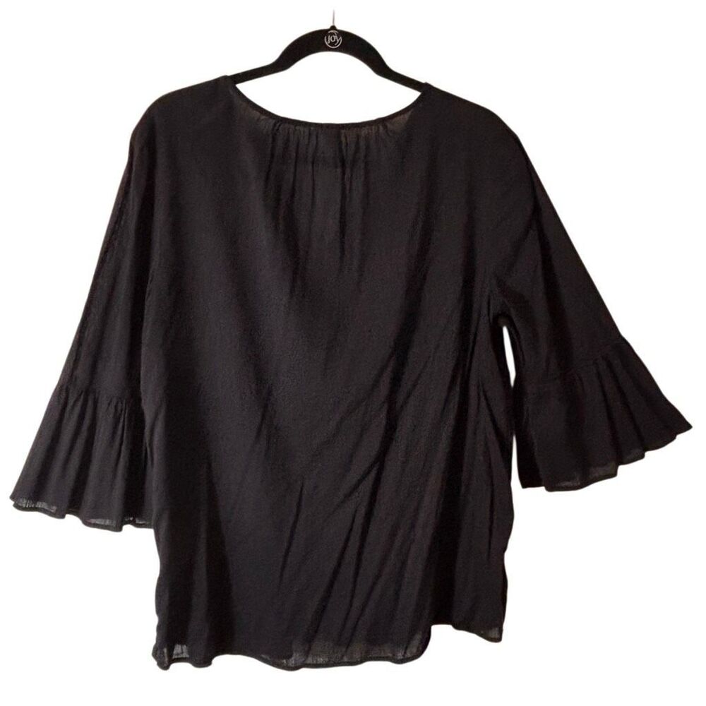 Old Navy L black v-neck bell sleeve cotton rayon lightweight blouse top - Picture 4 of 8